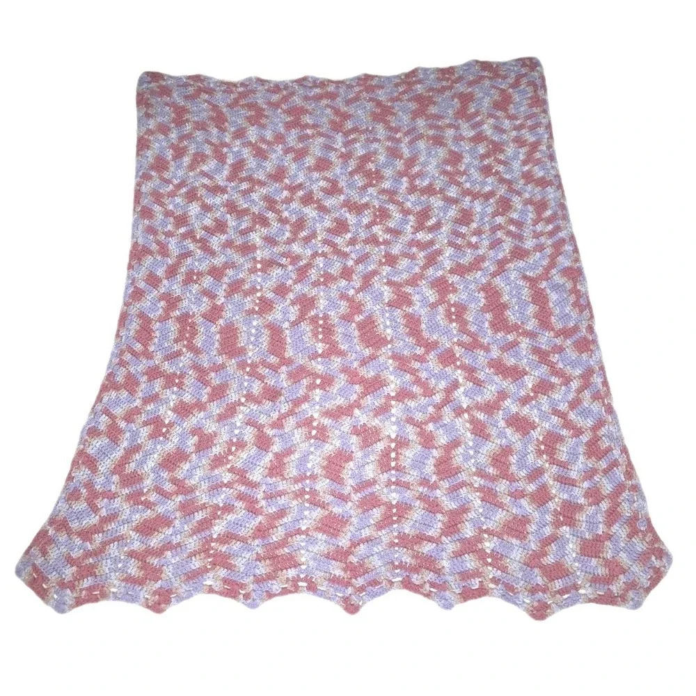 VINTAGE Handmade AFGHAN Blanket Throw Crochet Purlple, Pink,yellow 51